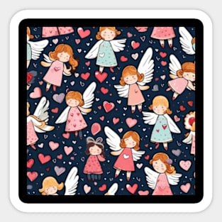 valentines day gift ideas angels and hearts pattern black decor gift ideas Sticker